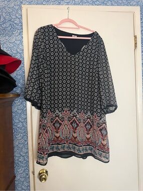 AUW Black Tunic with Multicolor Paisley Border